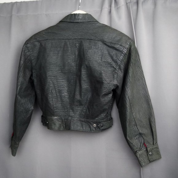 Ladies' Vintage Pelle Cuir Textured Leather Cropped Jacket Medium - Picture 9 of 14